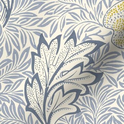 Apple ~ William Morris ~ Cornflower Blue Original on Cosmic Latte