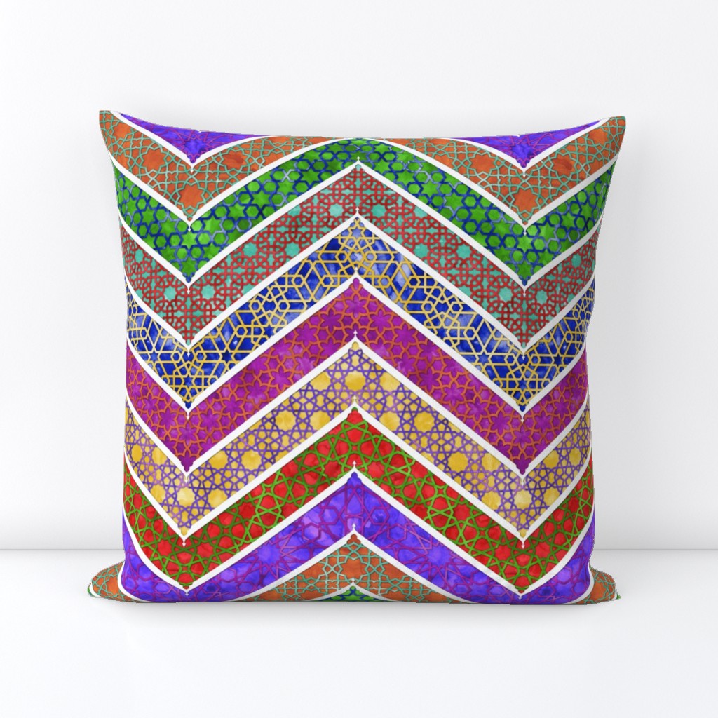 Watercolor Moroccan Lattice  Chevron ~ Mixed Rainbow 