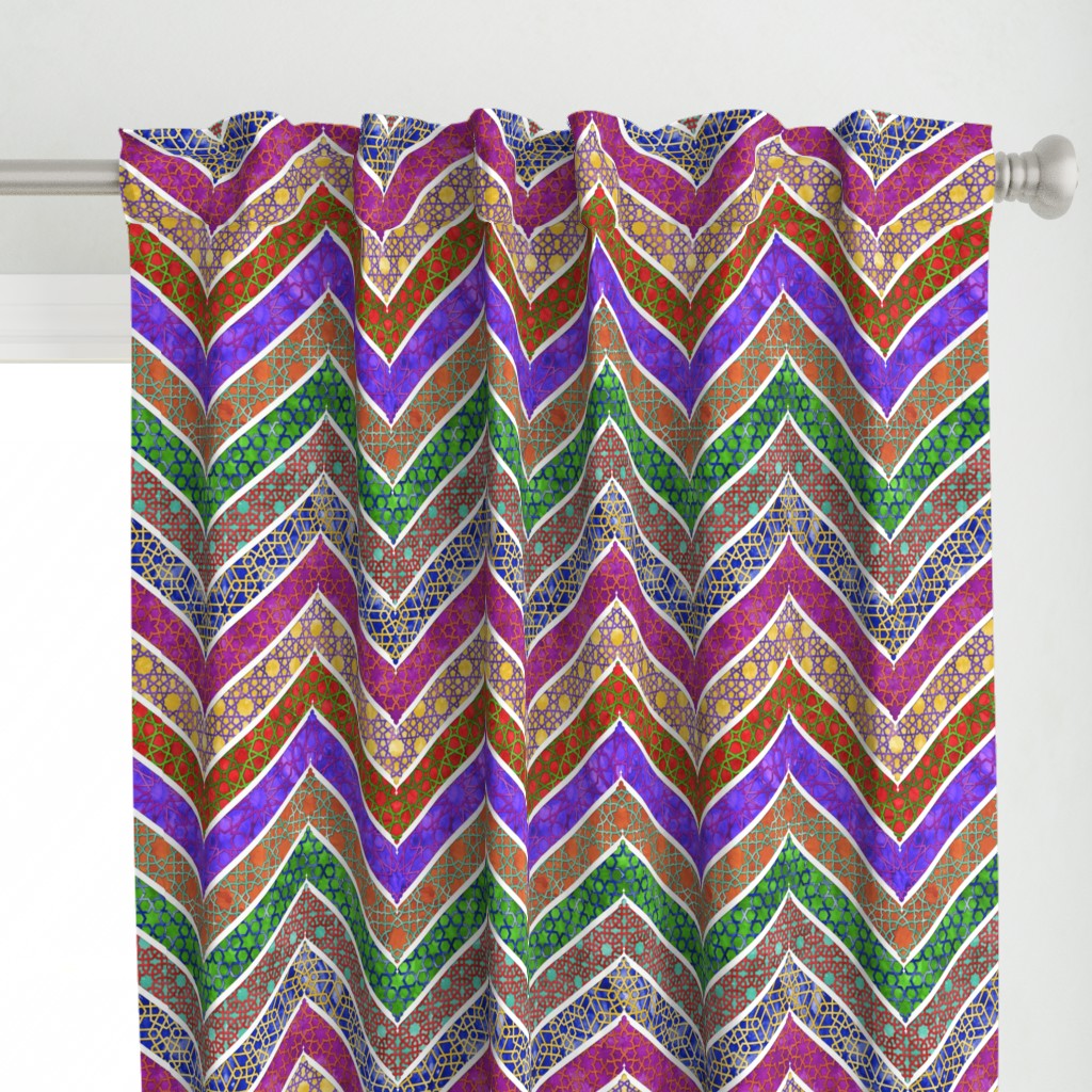 Watercolor Moroccan Lattice  Chevron ~ Mixed Rainbow 