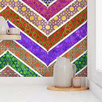 Watercolor Moroccan Lattice  Chevron ~ Mixed Rainbow 