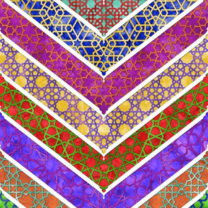 Watercolor Moroccan Lattice  Chevron ~ Mixed Rainbow 