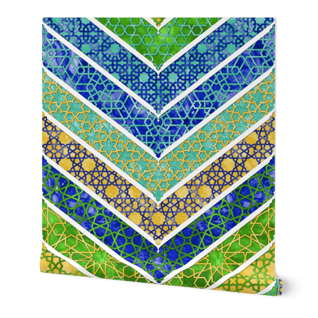 Watercolor Moroccan Lattice  Chevron ~  Blue