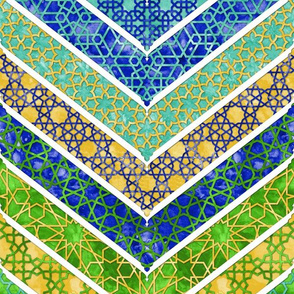 Watercolor Moroccan Lattice  Chevron ~  Blue