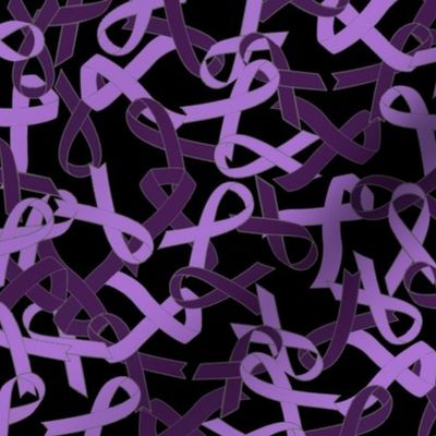 Purple Ribbons for Cancer Awareness on Black