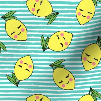 happy lemons - teal stripes