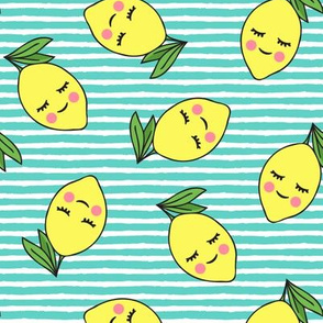 happy lemons - teal stripes