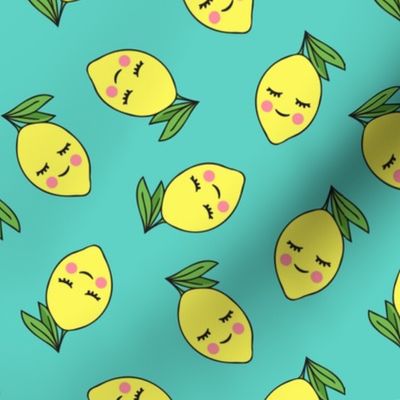 happy lemons on teal