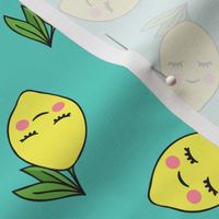 happy lemons on teal