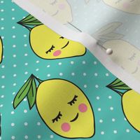 happy lemons - teal with polka dots