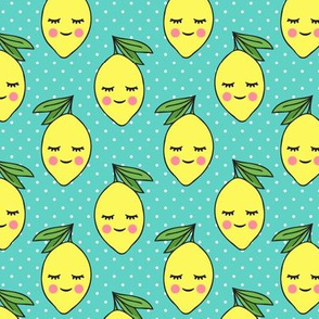 happy lemons - teal with polka dots