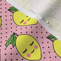 happy lemons - pink with black polka dots