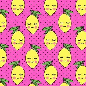 happy lemons - hot pink with black polka dots