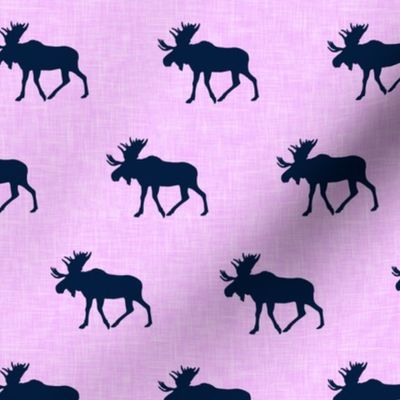 (small scale) navy moose on light purple linen 