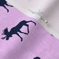 (small scale) navy moose on light purple linen 