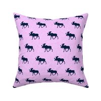 (small scale) navy moose on light purple linen 