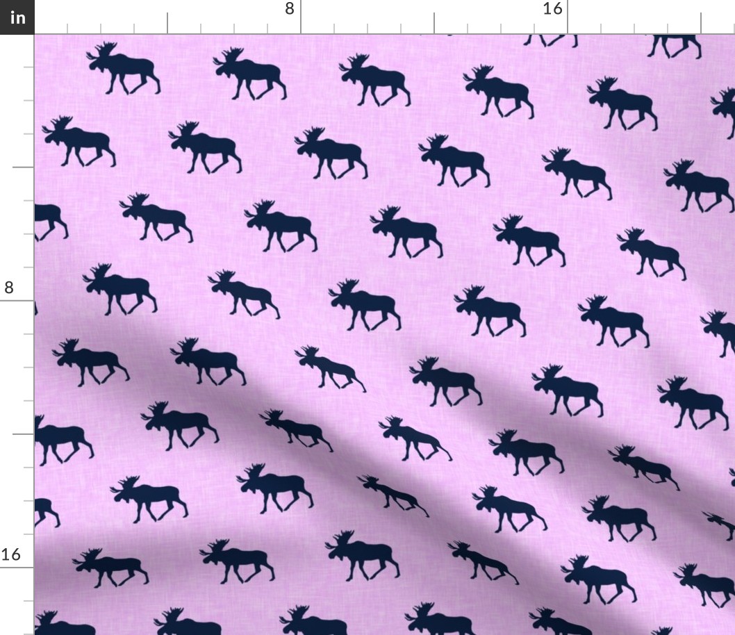 (small scale) navy moose on light purple linen 