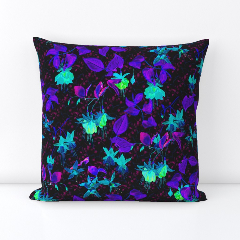 GLOWING IN THE NIGHT EFFECT FUCHSIA FLOWERS ULTRA VIOLET AQUA TURQUOISE BLUE