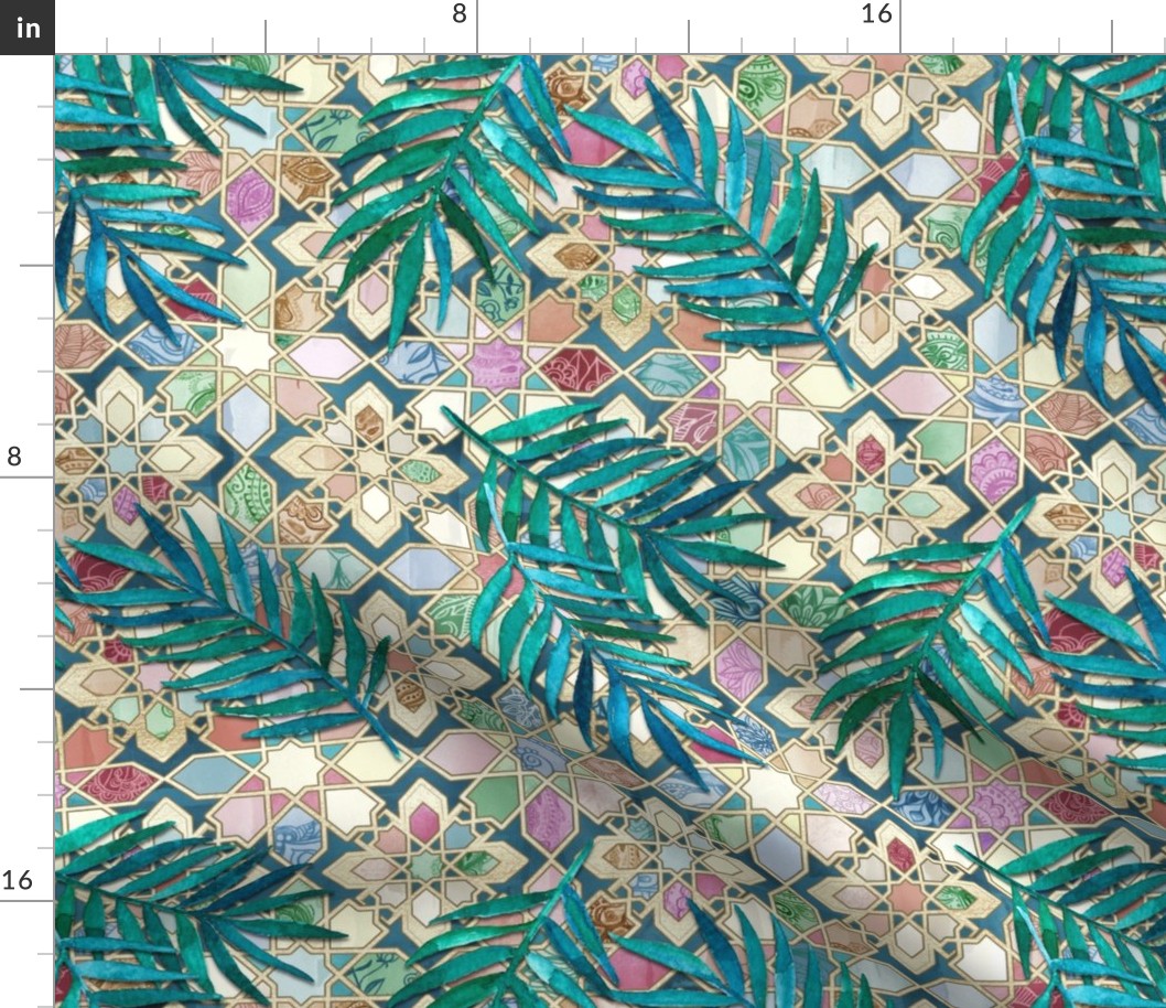Muted Moroccan Mosaic Tiles with Palm Leaves - large version
