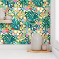 Gilded Moroccan Mosaic Tiles with Palm Leaves - large version