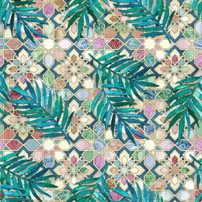 Muted Moroccan Mosaic Tiles with Palm Leaves - small version