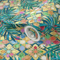 Gilded Moroccan Mosaic Tiles with Palm Leaves - small version