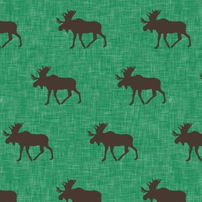 (small scale) brown moose on green linen