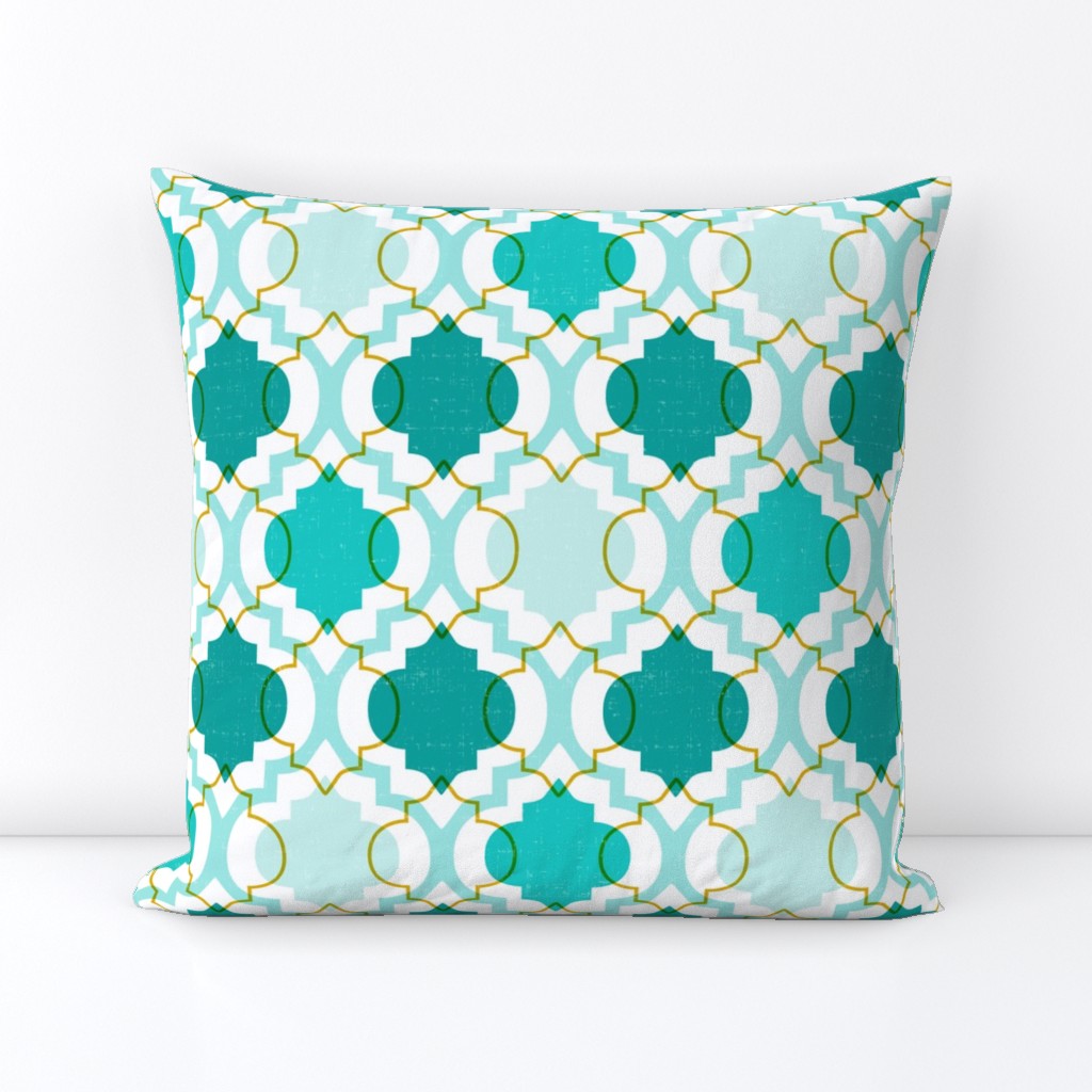 Medina - Modern Ogee Geometric White & Aqua