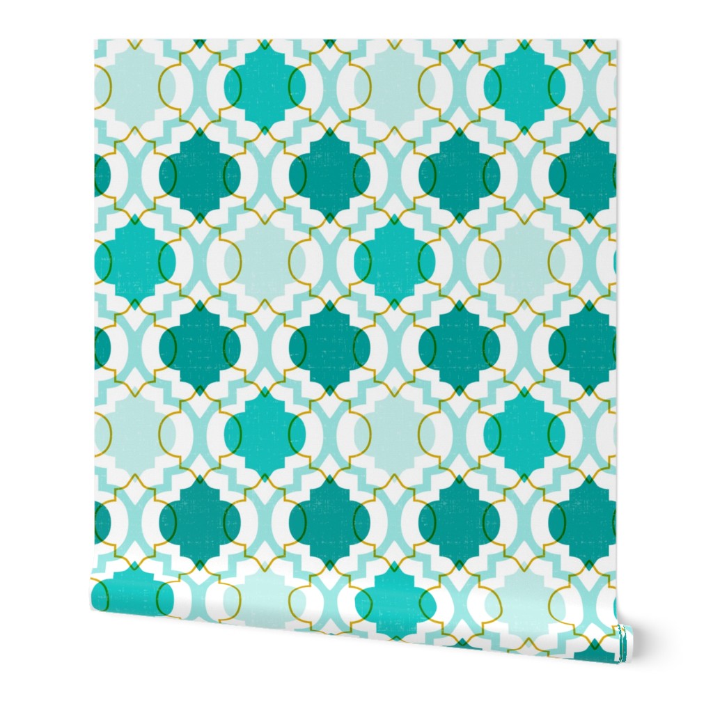 Medina - Modern Ogee Geometric White & Aqua