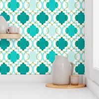 Medina - Modern Ogee Geometric White & Aqua