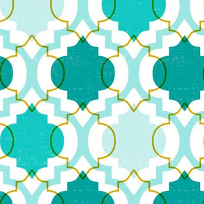 Medina - Modern Ogee Geometric White & Aqua