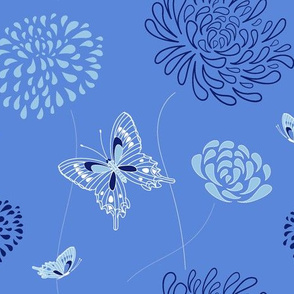 flowers and butterflies - blue