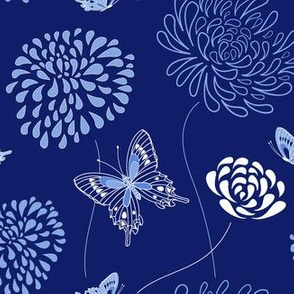 flowers and butterflies - dark blue