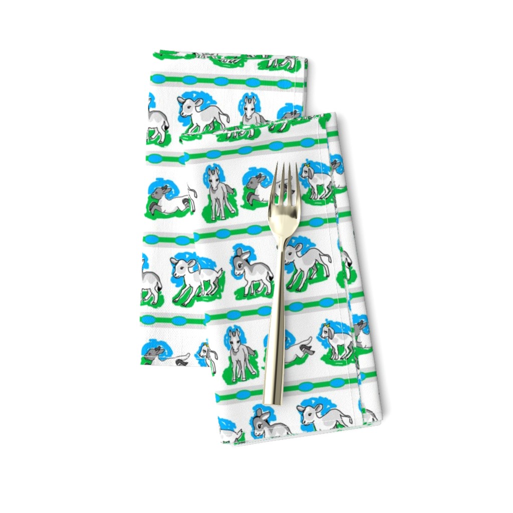 1950's Baby Farm Animals Stripe in Blue and Green