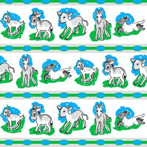 1950's Baby Farm Animals Stripe in Blue and Green