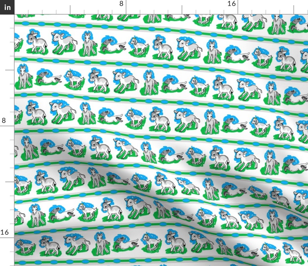 1950's Baby Farm Animals Stripe in Blue and Green
