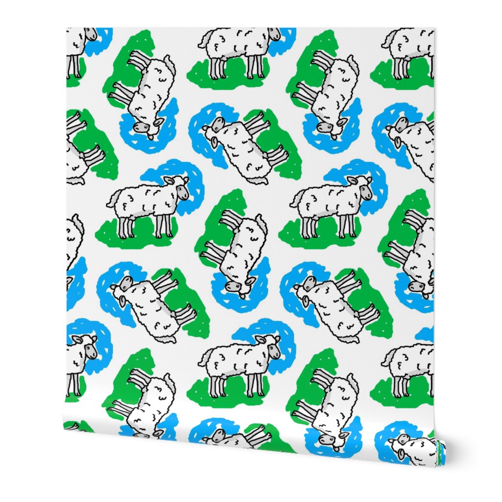 1950's Style Sheep in Blue and Green