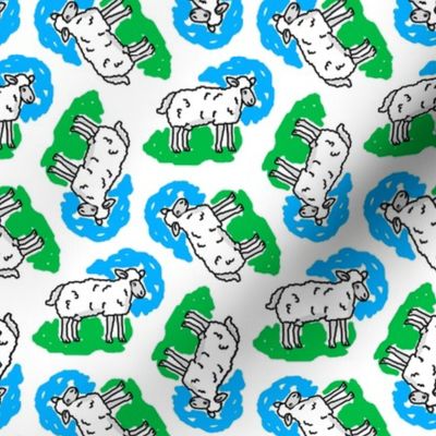 1950's Style Sheep in Blue and Green