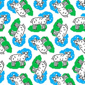 1950's Style Sheep in Blue and Green