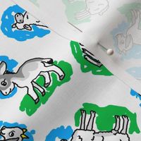 1950's Style Sheep Goat and Donkey in Blue and Green