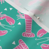 pink lobsters on teal