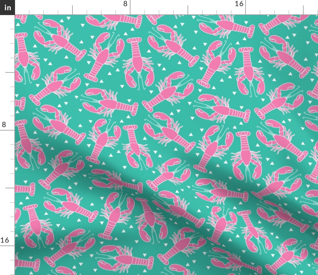 pink lobsters on teal