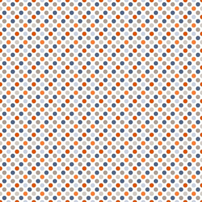 Blue, Gray & Orange Polka Dots on White