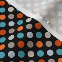 Orange, Blue, & Gray Polka Dots on Black