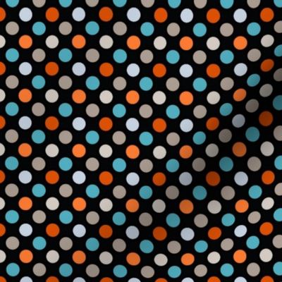 Orange, Blue, & Gray Polka Dots on Black