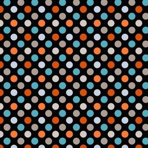 Orange, Blue, & Gray Polka Dots on Black