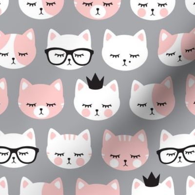 cat faces - light pink on grey