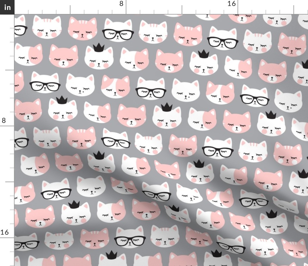 cat faces - light pink on grey