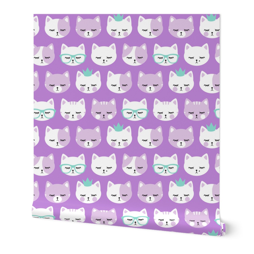 cat faces - purple on purple