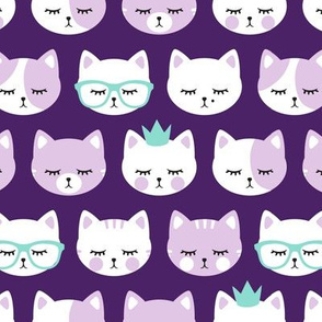 cat faces - purple on dark purple