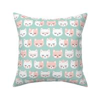 cat faces - pink and dark mint